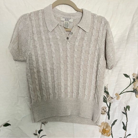 Cream knitted vintage polo sweater blouse - Picture 1 of 5